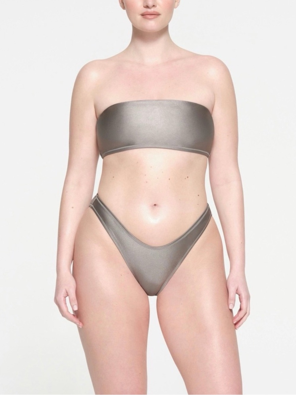 SKIMS Metallic Silver Strapless Bandeau Bikini Top 3XL